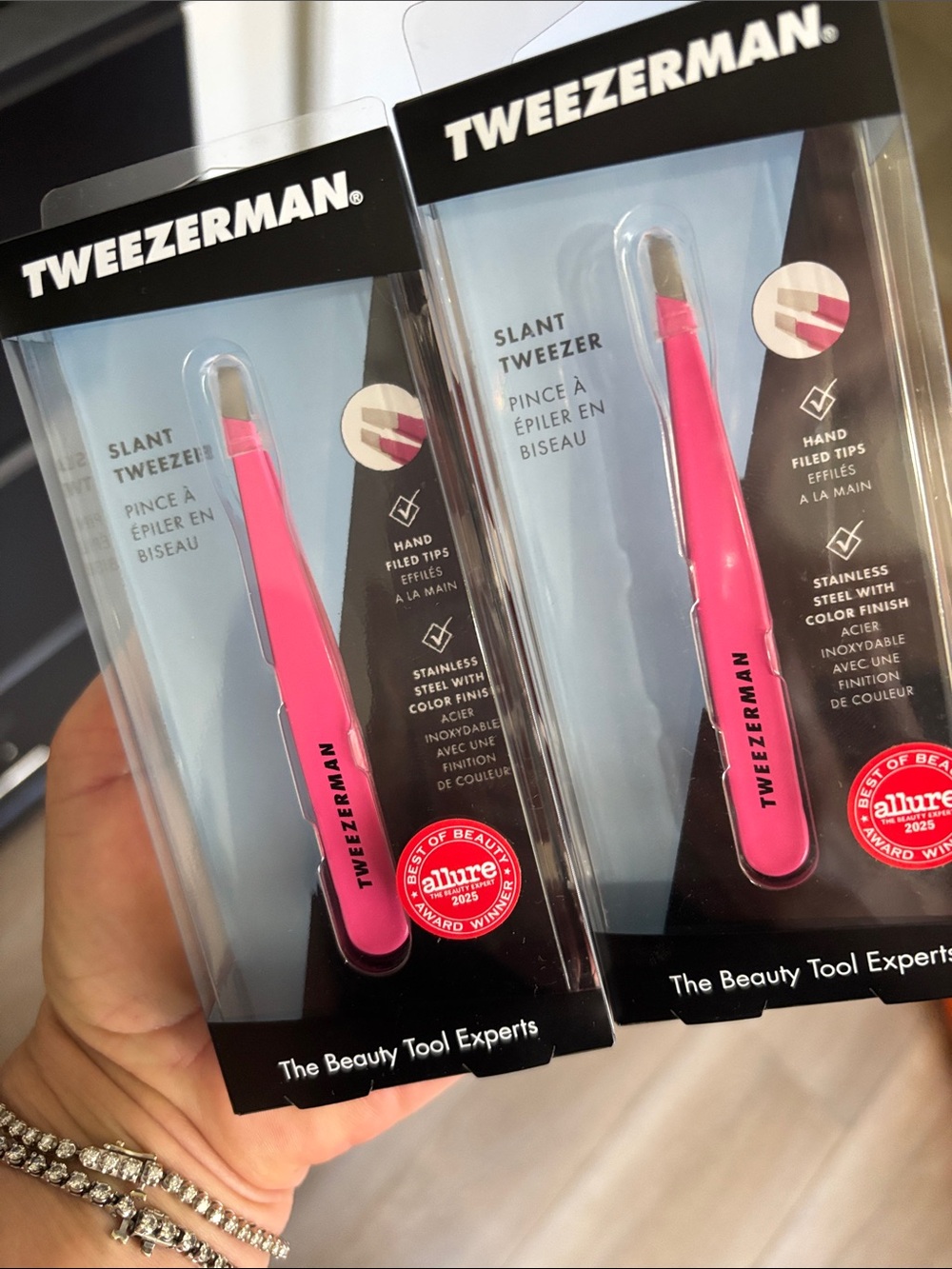 2 Pair NIB Tweezerman Slant Tweezer in Bright Pink